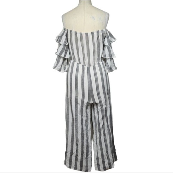 Flying Tomato Off Shoulder Striped White Gray Jumpsuit XS - Picture 6 of 8